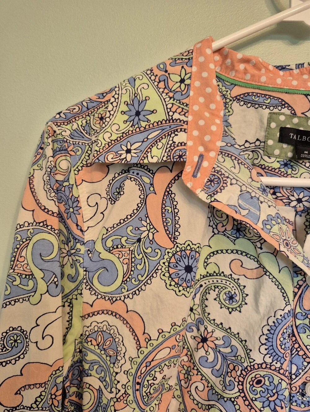 Talbots Women's Preppy Blue Pastel Floral Paisley Button-Up Shirt Size Medium - Picture 3 of 6